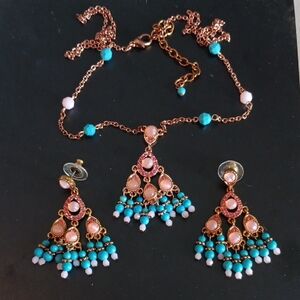 Joan Rivers Pink and Turquoise Chandelier Earrings